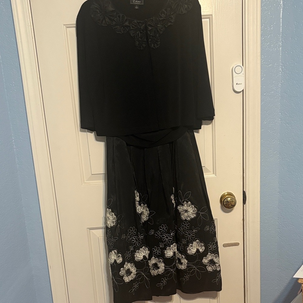 Cachet Black Dress with White Floral Embroidery